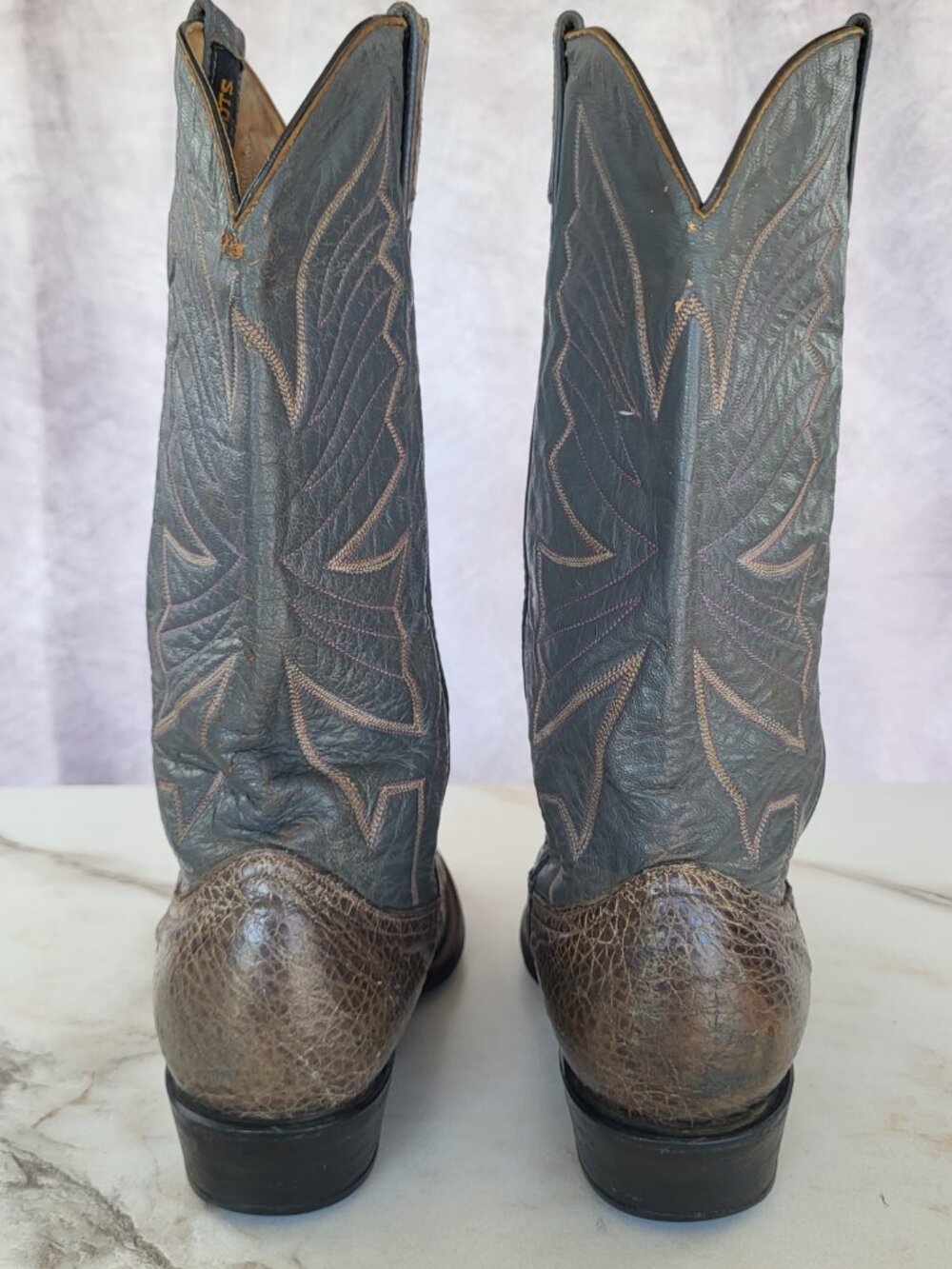 Vintage Pre Ban Rivers Turtle Western Cowboy Boots Size 9 Men's Gray - Picture 6 of 15